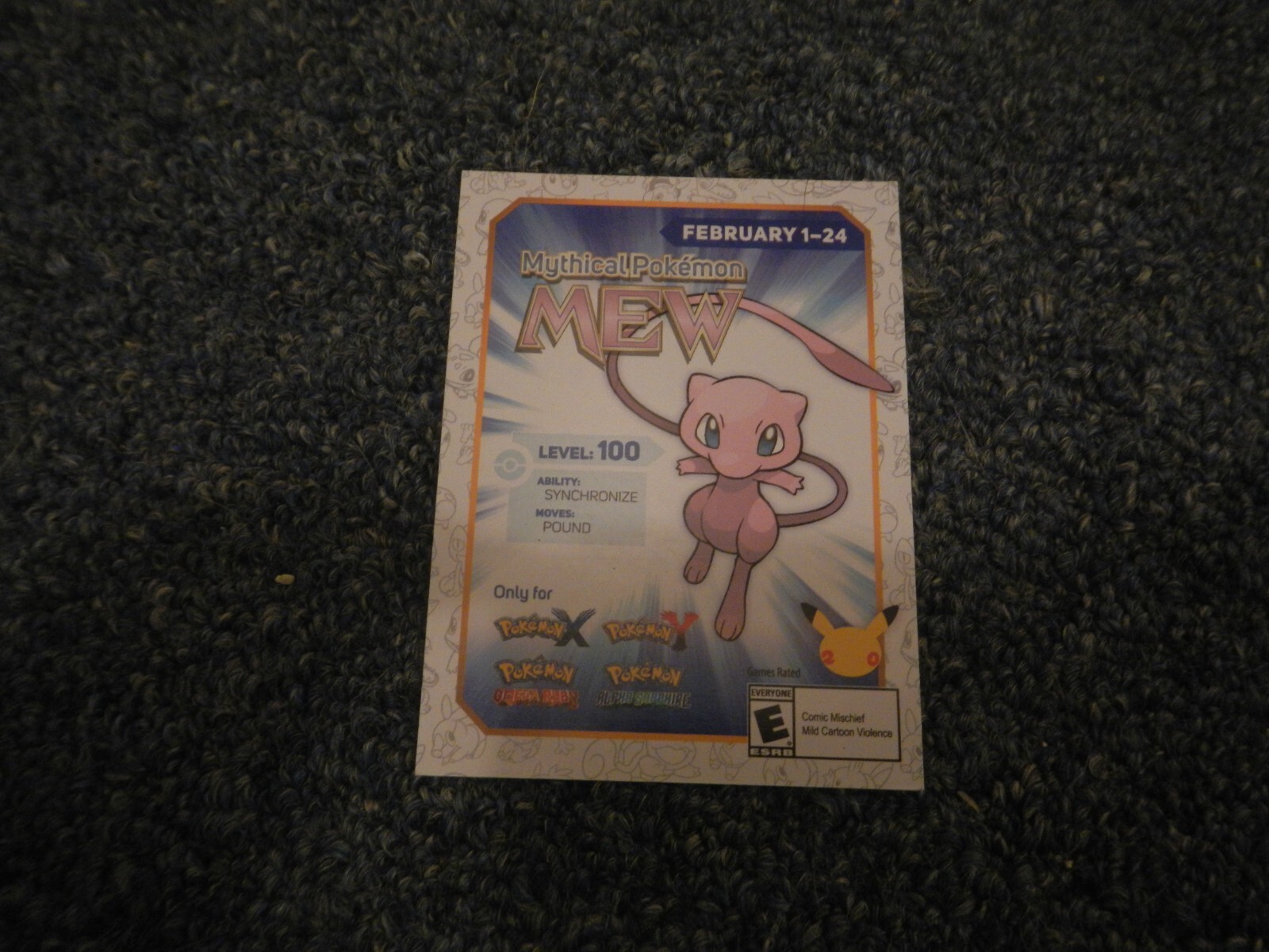 Pokemon VG video game card Promo Mew code scratched 2016