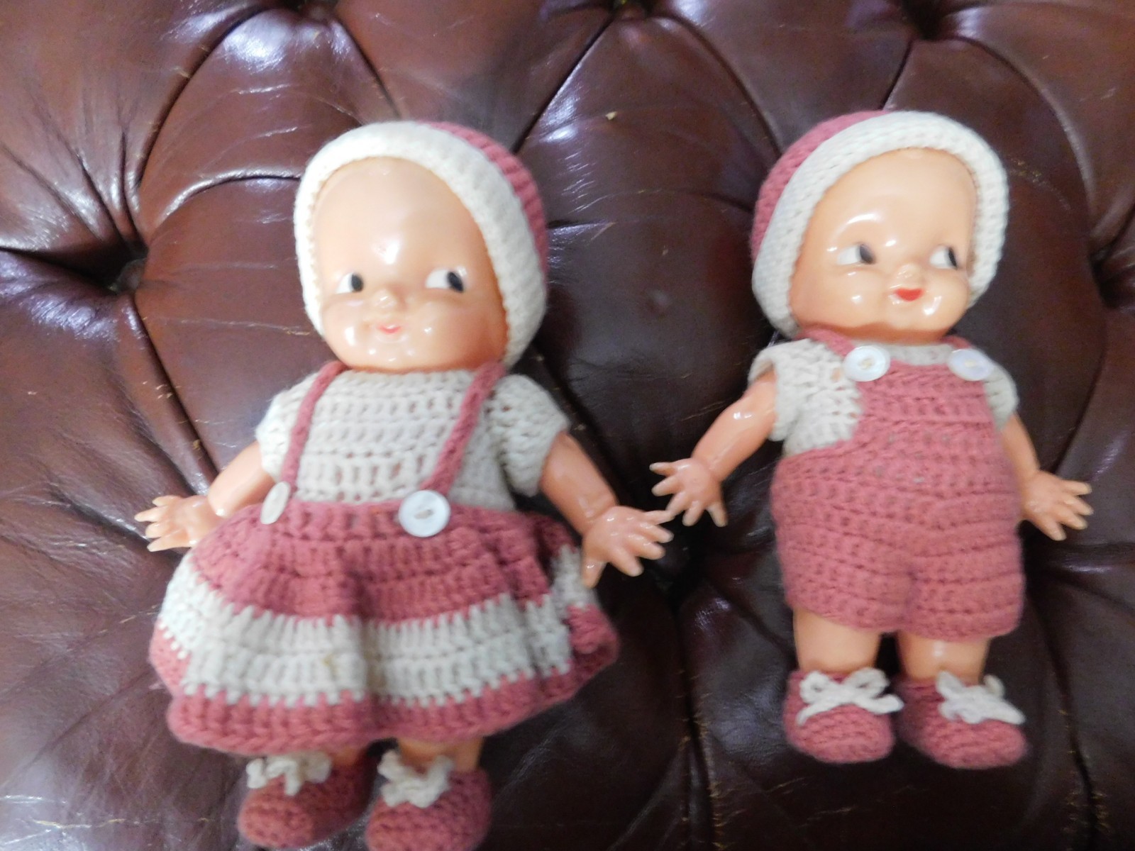 IRWIN BOY & GIRL DOLLS W/COMPLETE CROCHETED OUTFITS ADORABLE 6.5