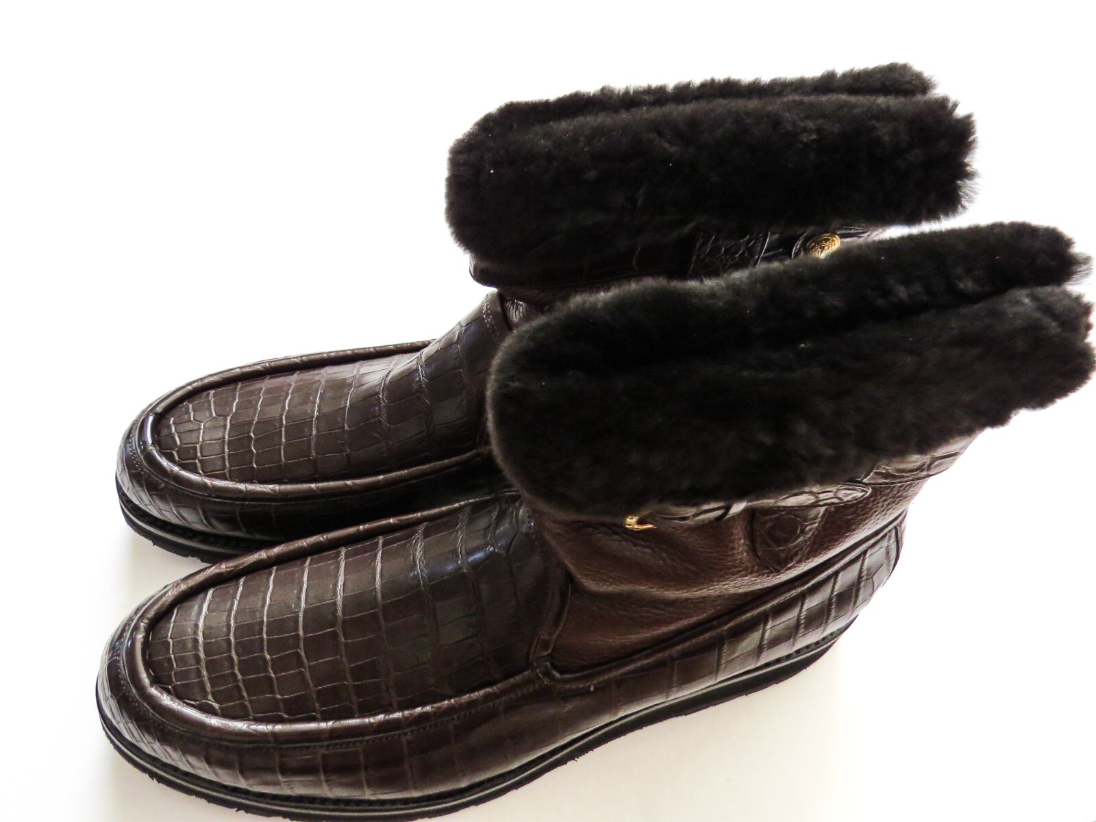 STEFANO RICCI STEFANO RICCI CROCODILE LEATHER MINK FUR BOOTS SHOES 11.5 US 44.5 EURO 10.5 UK