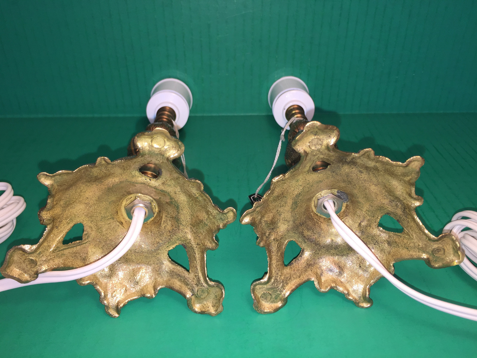 2 VINTAGE Danish CAST BRASS BRONZE Table Lamps Original Tags Unused DENMARK 10