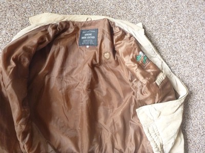 GENUINE SUEDE LEATHER ITIALIAN STONE DESIGN BEIGE COAT SIZE L PARKE COUNTY IN