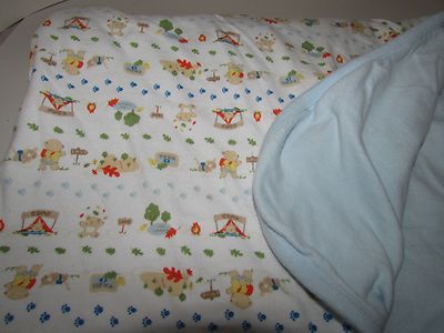 teddy bear camp trails hiking blue baby boy receiving blanket reversible cotton