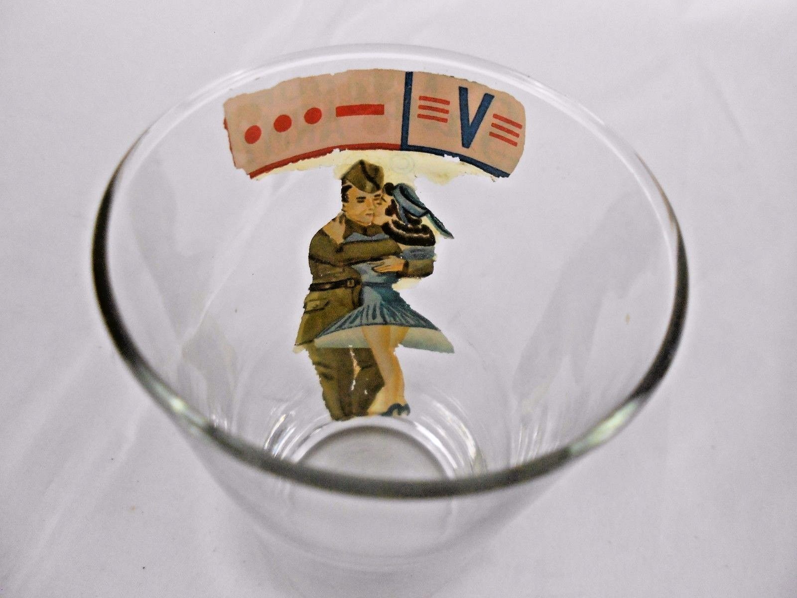 Vintage U.S. Army Glass Tumbler Salute Our Army WW II Soldier and His Girl