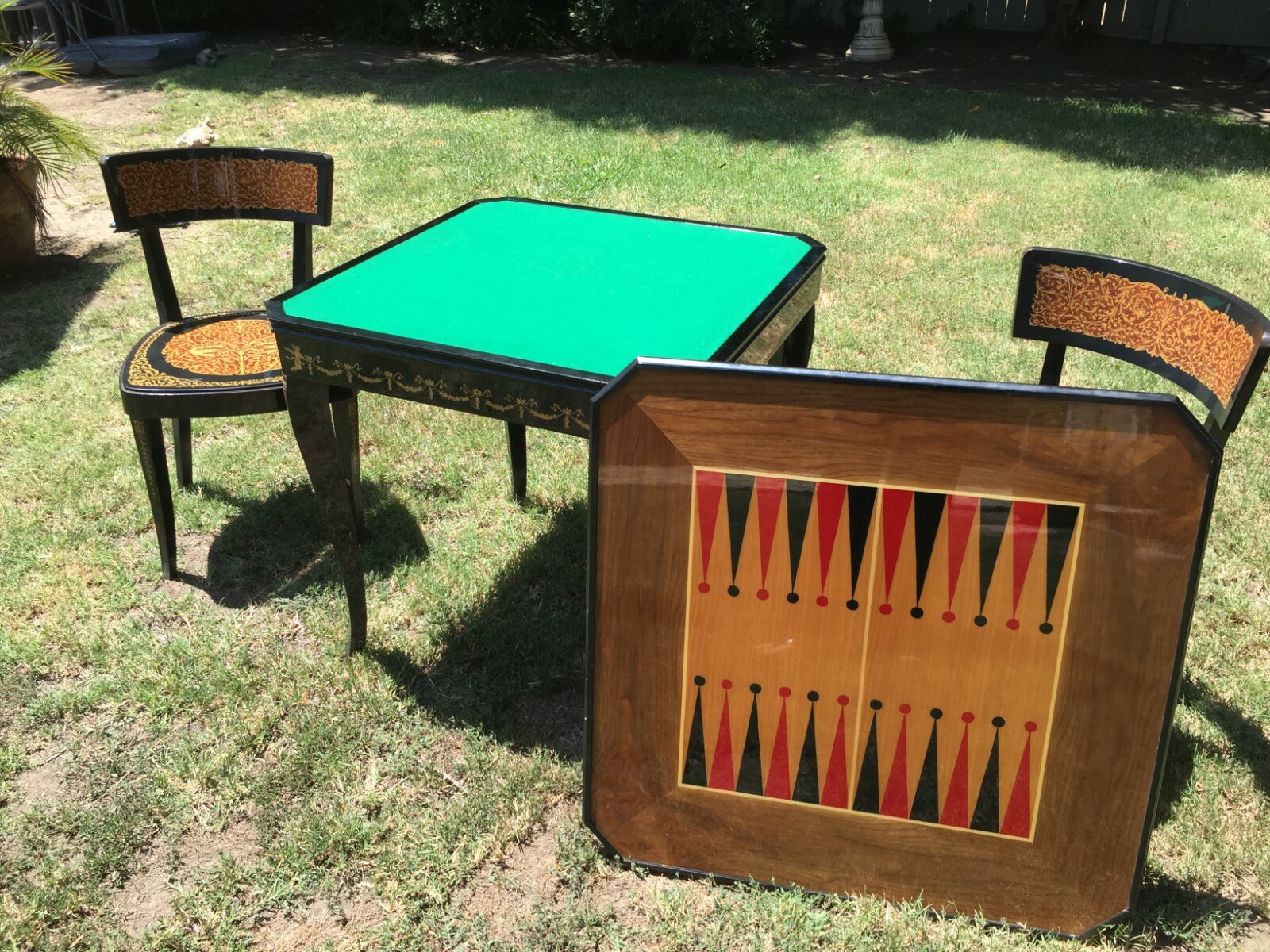 NOTTURNO INTARSIO  Inlaid Italian Wood Convertible Game Table with 2 Chairs