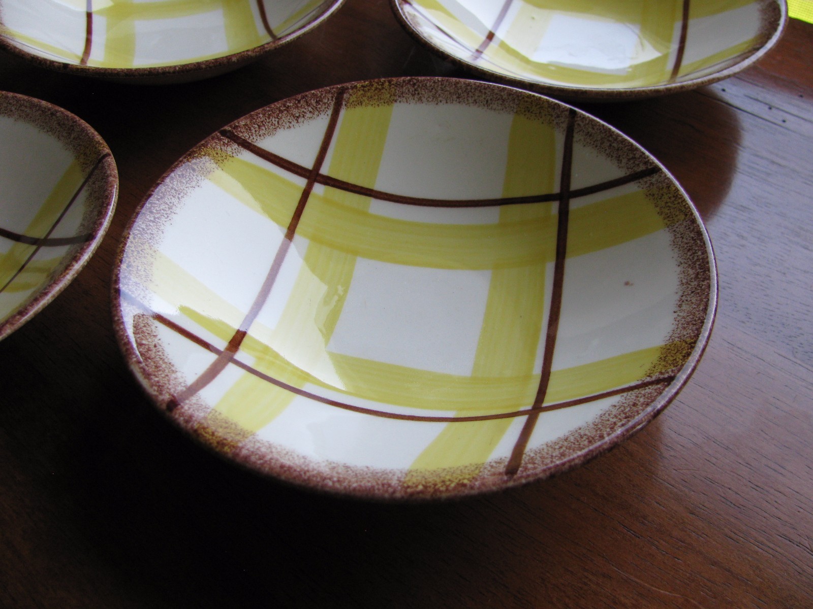 LOT 4 Edwin Knowles SANTA MONICA  Sauce Dessert Bowl Yellow & Brown Plaid MINT