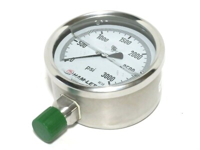 4'' HAM-LET 1/2'' NPT IMPG Filled Pressure Gauge 0-3000PSI Stainless Steel NEW