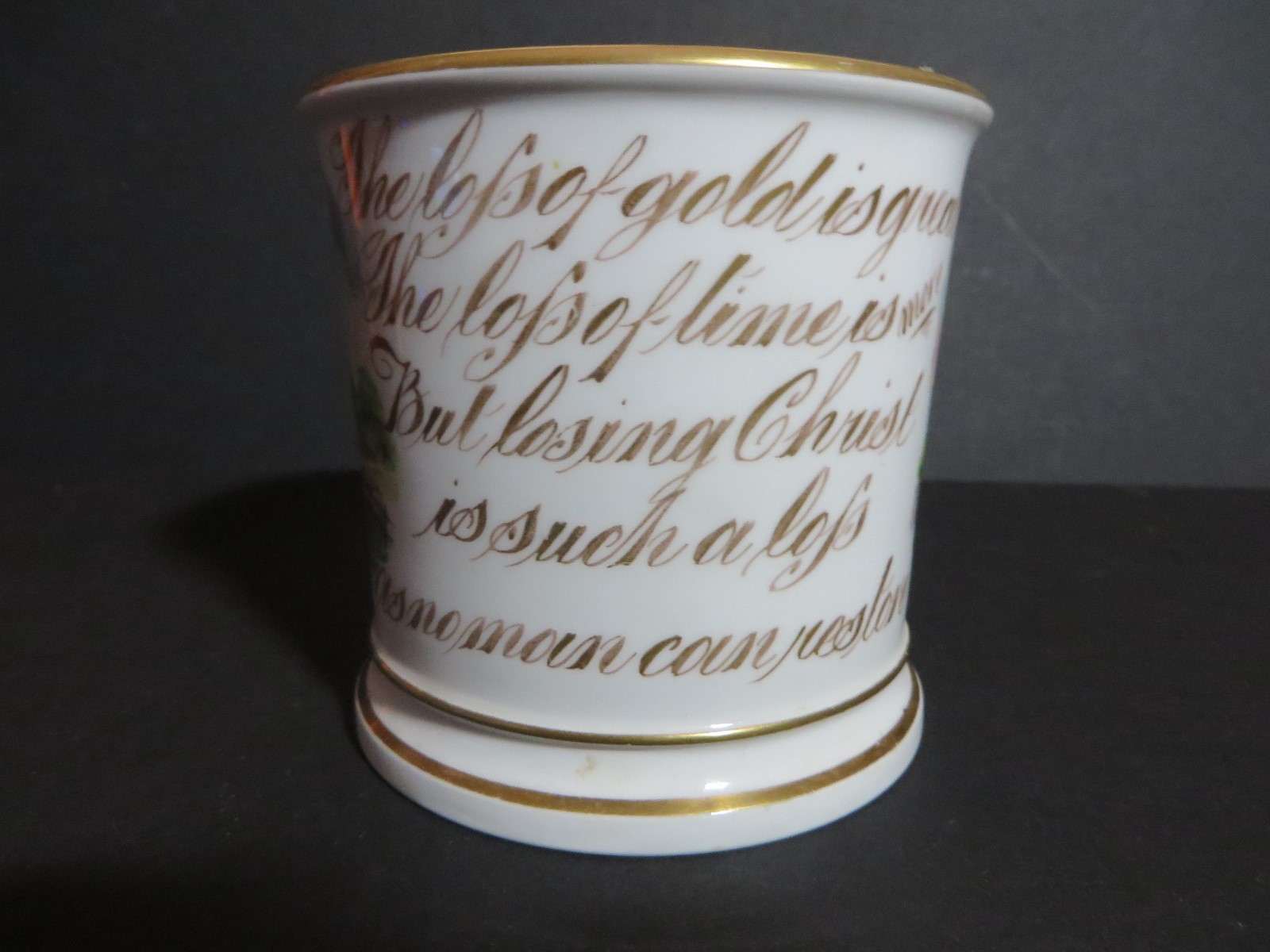 Porcelain Early 19th C English Soft Paste Hand Painted Motto Large Mug