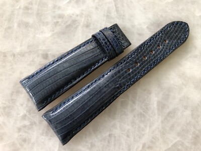 22mm/18mm Genuine Real Dark Navy Blue Lizard Leather Watch Strap Band