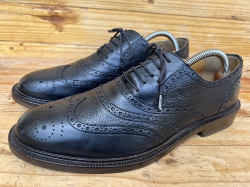 Gucci Mens Black Leather Lace Wing Tip Oxford Dress Shoes