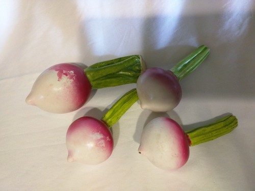 Set of 4 Vintage Faux Radishes Heavy Realistic Kitschy Resin? Clay Polymer? Cute
