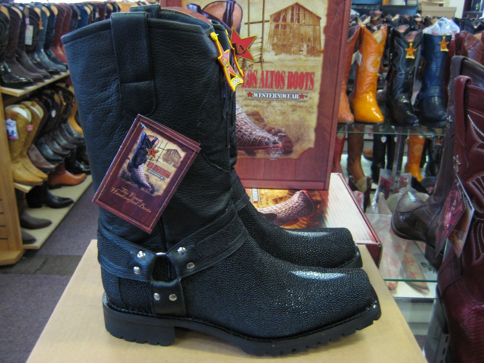 Pre-owned Los Altos Boots Los Altos Genuine Stingray Motorcycle Biker Western Cowboy Boot (d) 051495 In Black