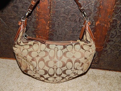 COACH Handbag 10073 Hampton Hobo Khaki Brown Leather Shoulder Purse Authentic