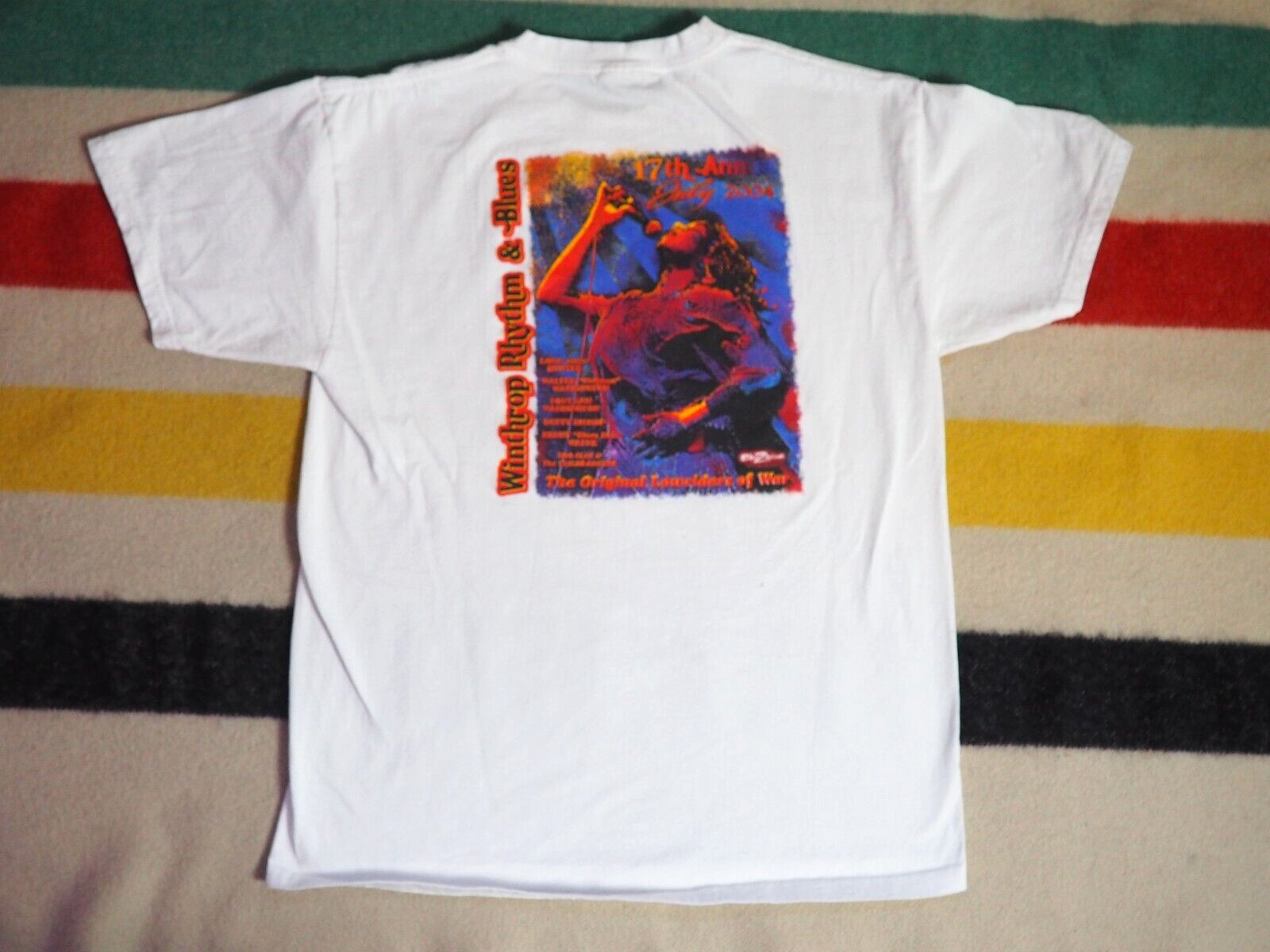 Y2k WINTHROP Rhythm Blues 2004 Festival Jazz Art White Tee T