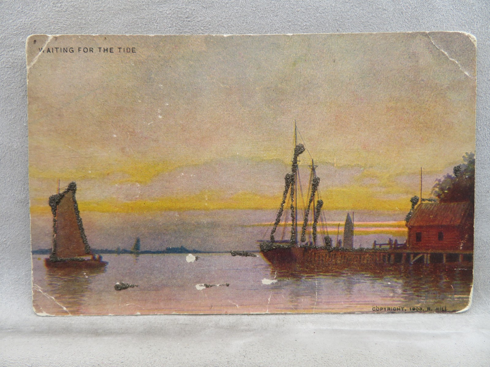 Vintage Postcard Waiting for the Tide Boats On Water At Sunrise c1903