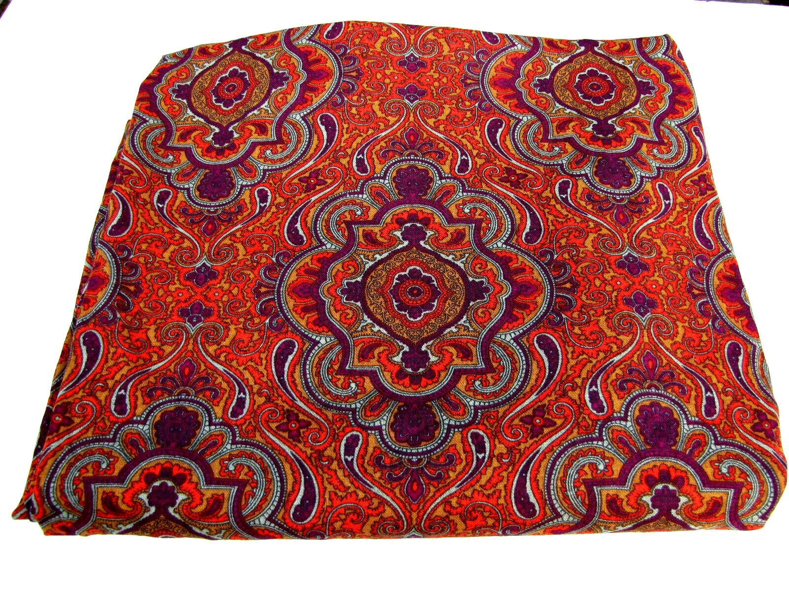 VTG Cotton Fabric Boho Paisley Rust Purple Orange Home Decor Fashion 2.75 yds