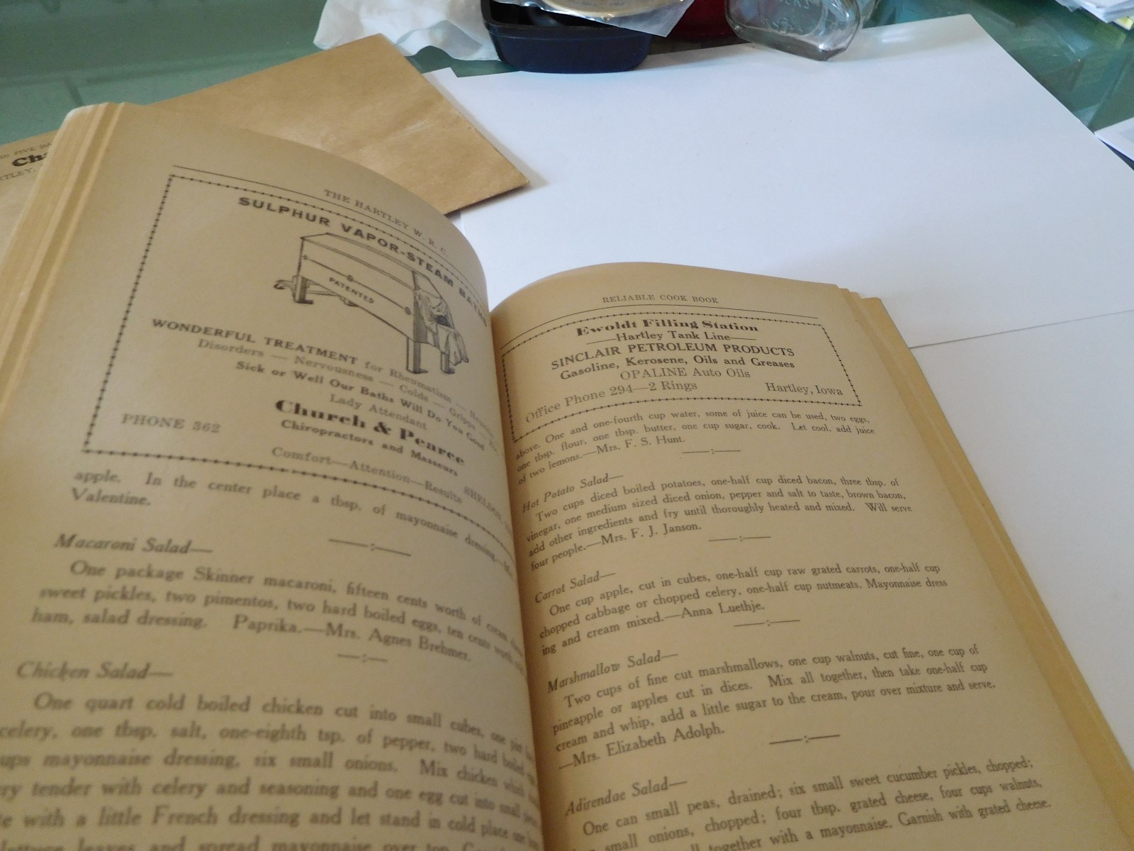 HARTLEY, IOWA-RELIABLE COOK BOOK-1926-HARTLEY WOMENS RELIEF CORPS-EX-GOOD-ADV