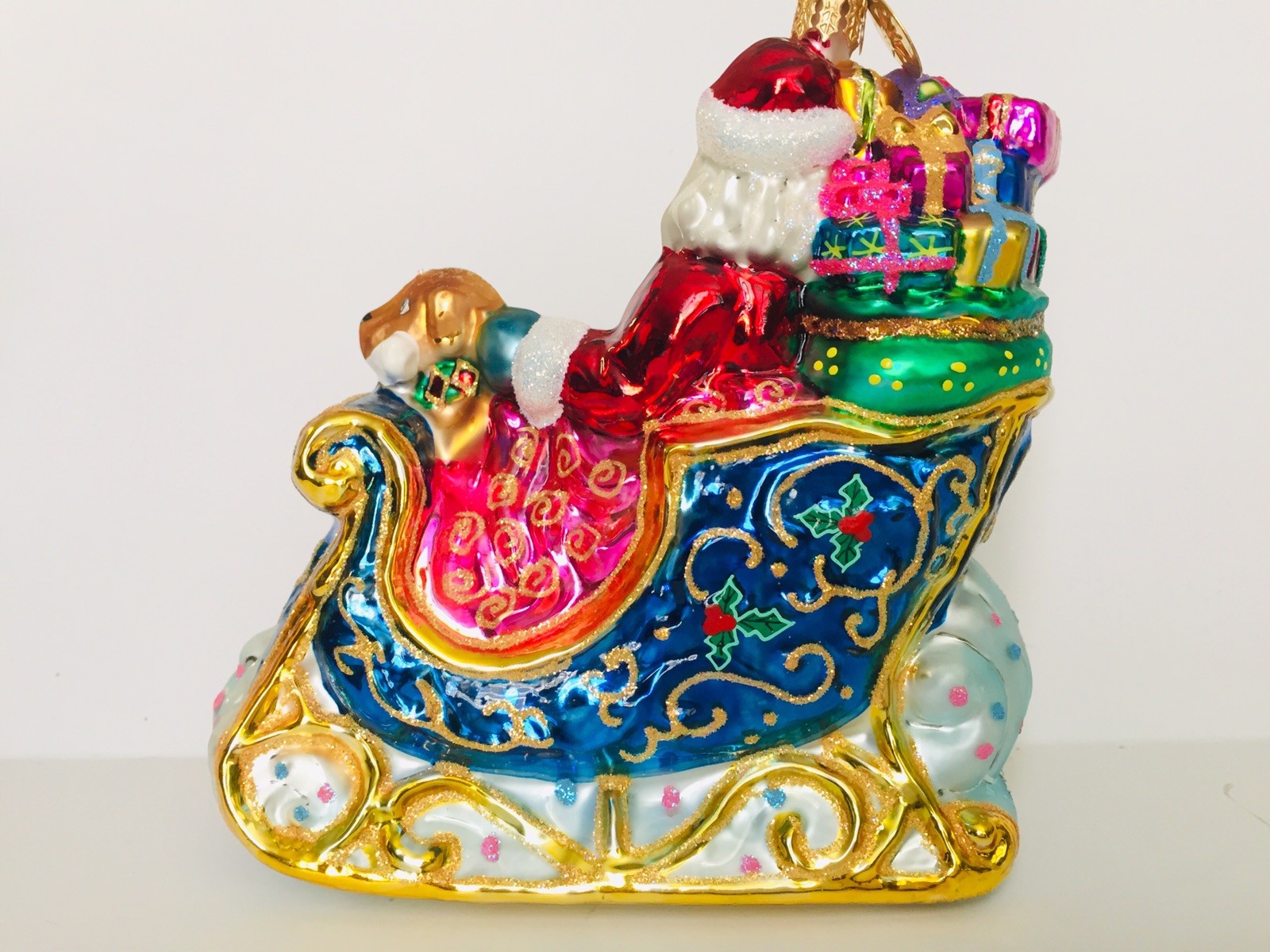 Christopher Radko Ornament SANTA IN SLEIGH WITH DOG Nick's Retriever