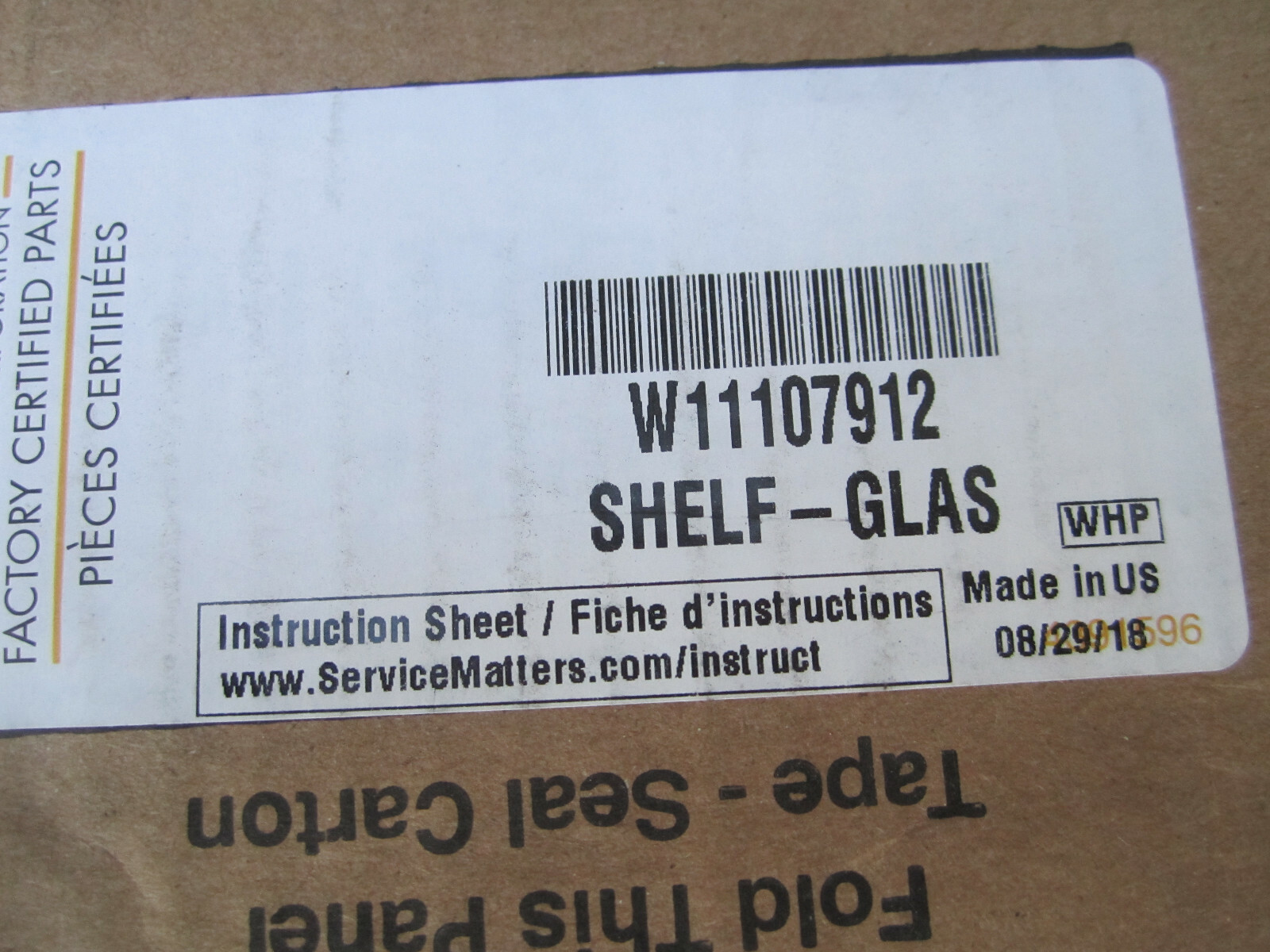 W11107912 Whirlpool Kenmore Glass Shelf