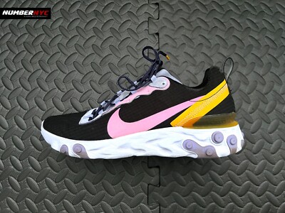 Nike Mens Sz 9 React Element 55 CI9593-001 ONE Sneaker Shoe Palest Purple Black