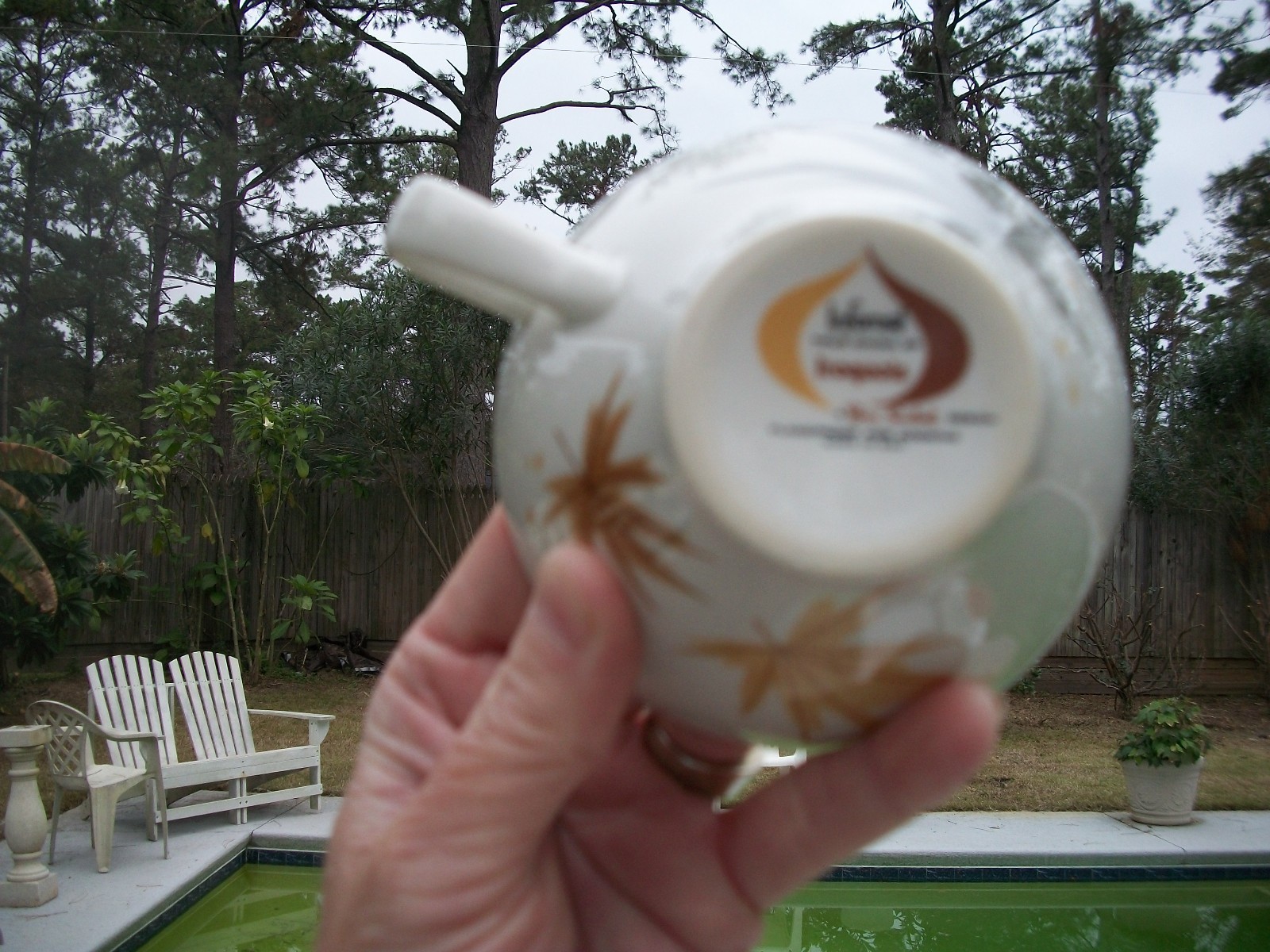 PAIR MID CENTURY INFORMAL IROQUOIS HARVEST TIME CUPS & SAUCERS BEN SEIBEL DESIGN