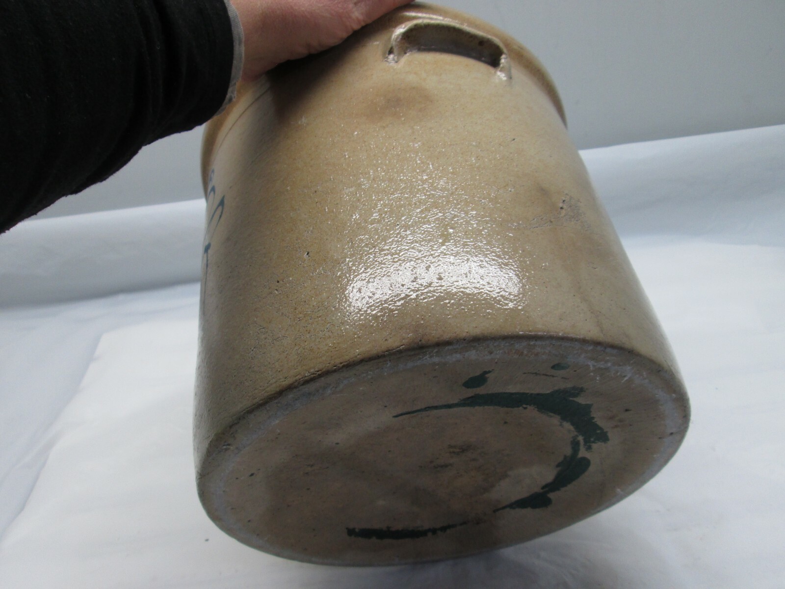 Antique 3 Gallon Salt Glazed Crock with Blue Bee Sting Design, Stoneware