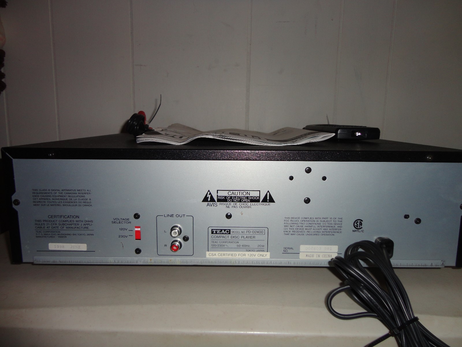 Teac PD-D2400 Multi Disc 5 Disc CD Changer Player W/Remote Tested & Works Great