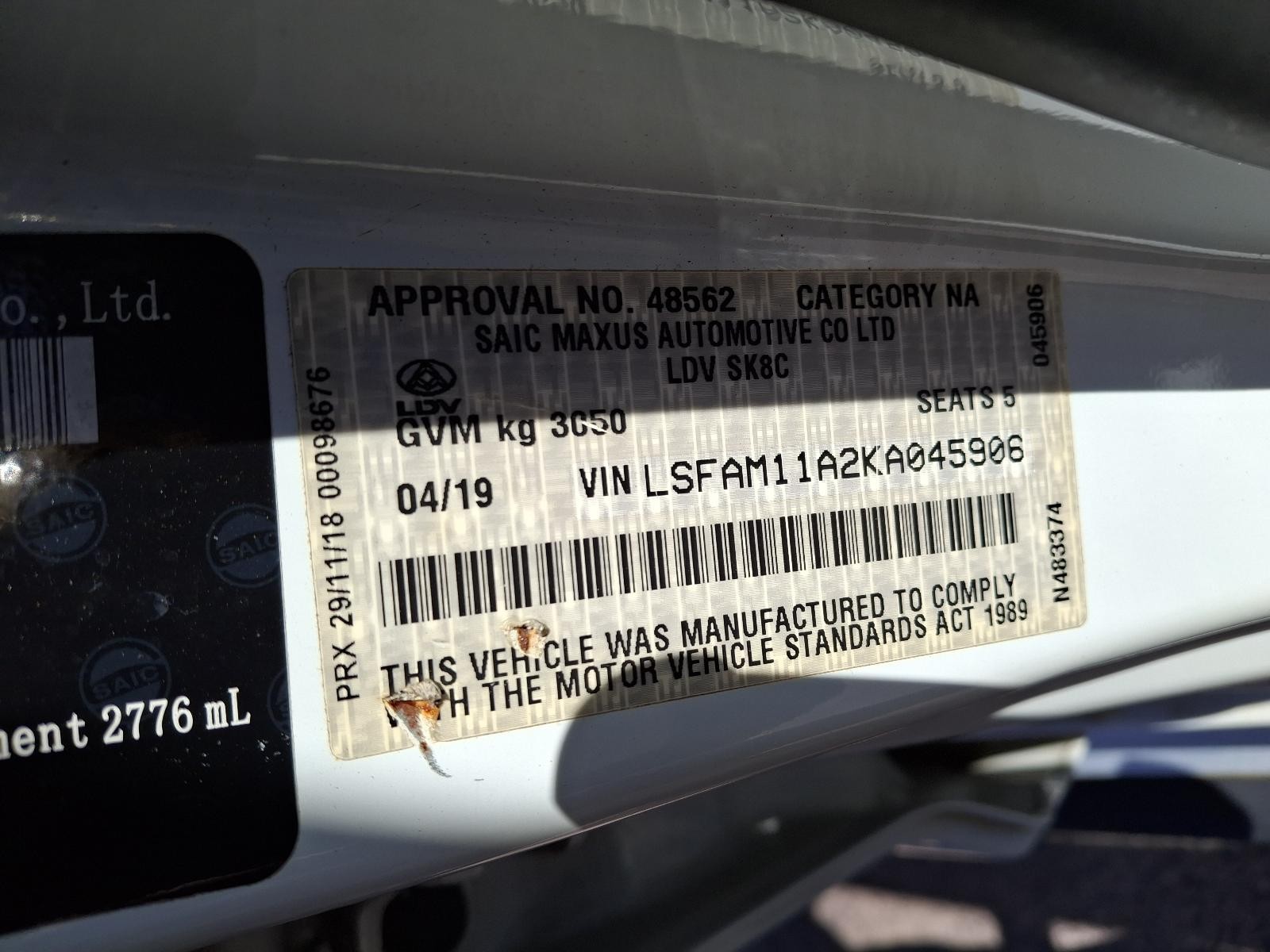 2019 Ldv T60 2017-2025 LEFT REAR DOOR WINDOW SK8C 07/17- image 8