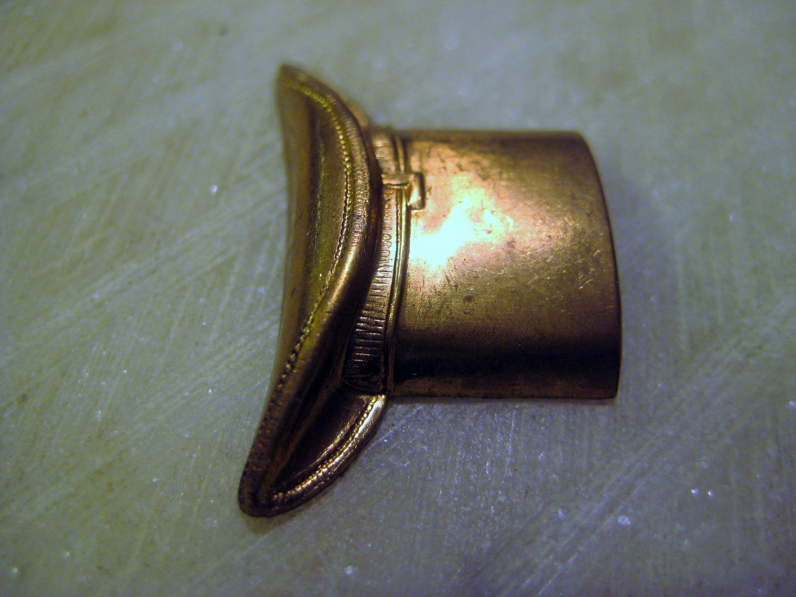 1 Vintage Brass Top Hat Stamping, Leprechaun Stove Top, Trim Embellishment