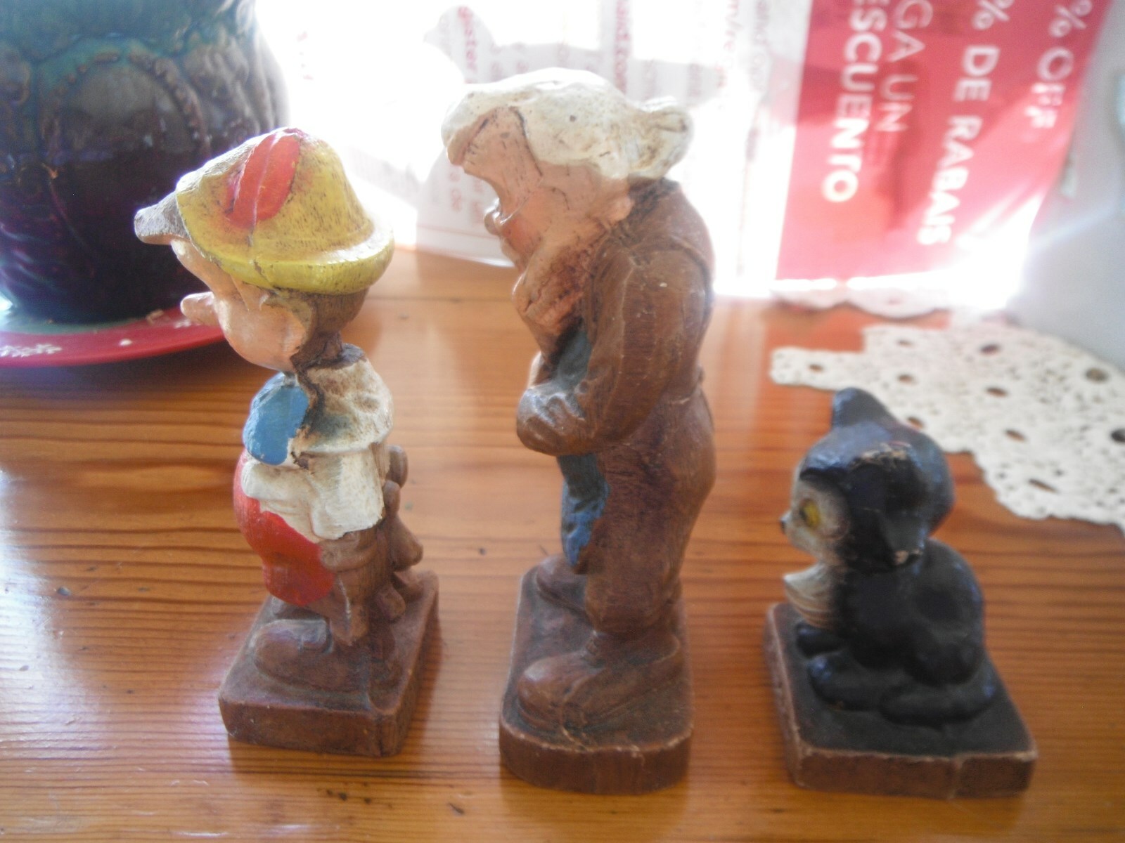 Vintage 1940's Disney Figurines Painted Geppetto Pinocchio and Figaro