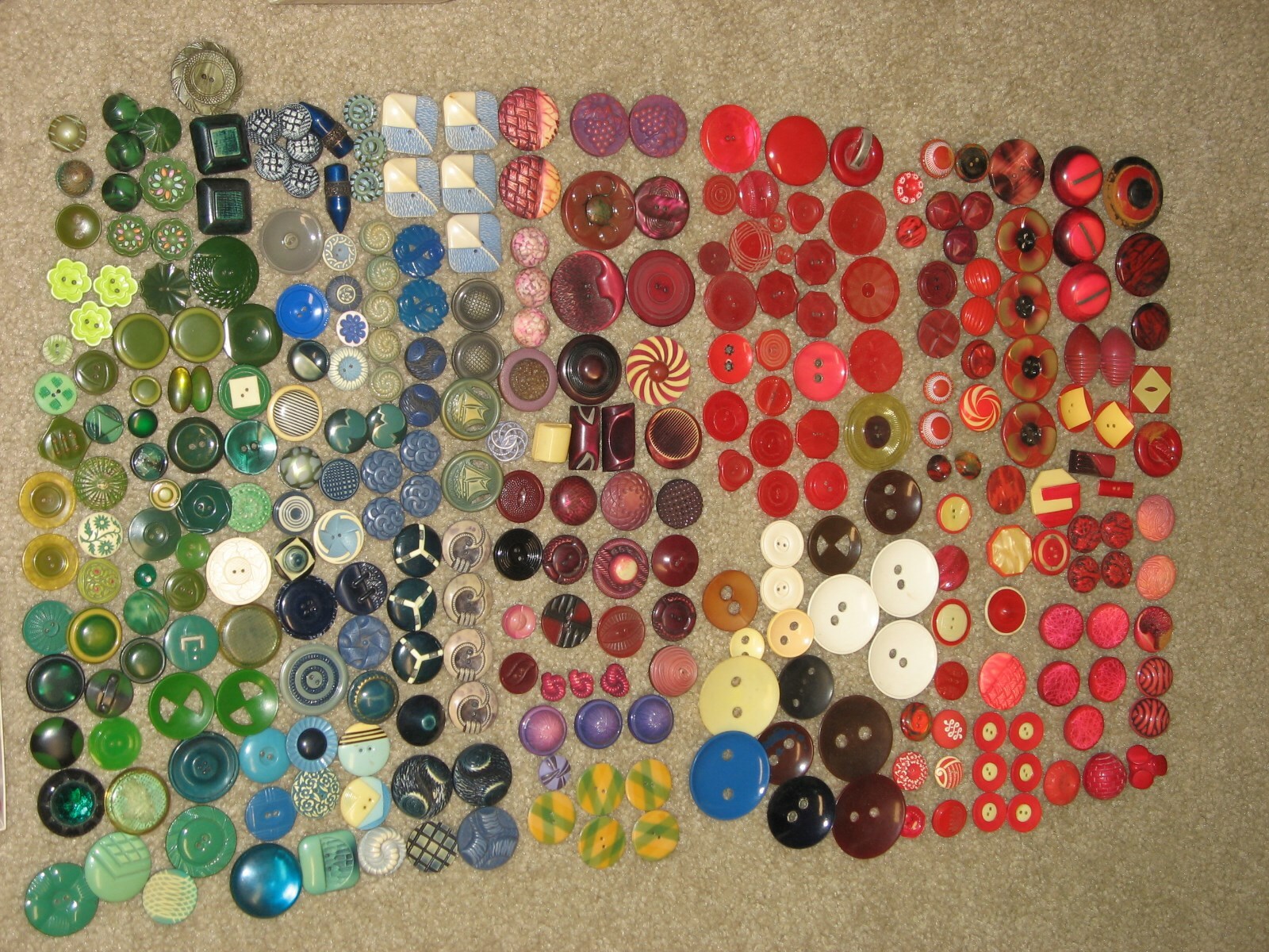Large box of vintage assorted celluloid buttons from Grandmothers' collection.