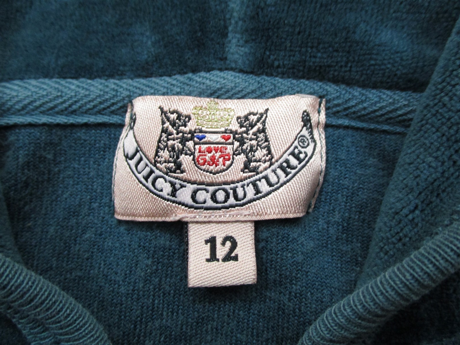 JUICY COUTURE K3403 Youth Girl's Size 12 Full Zip Teal Blue Velour Track Hoodie