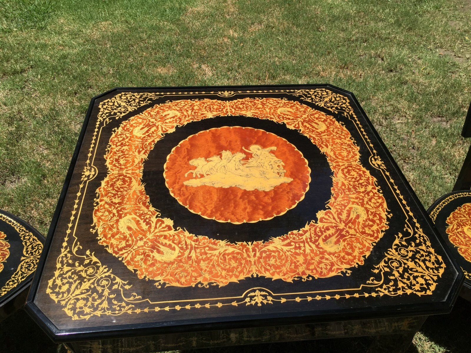 NOTTURNO INTARSIO  Inlaid Italian Wood Convertible Game Table with 2 Chairs