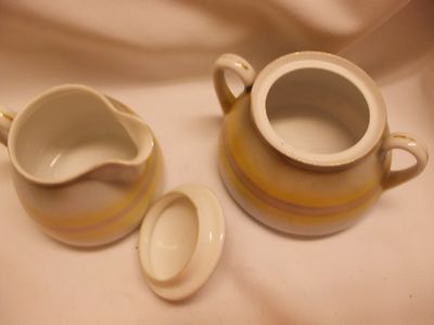 vintage large cream & sugar set Meito China hand painted Japan tree / Island