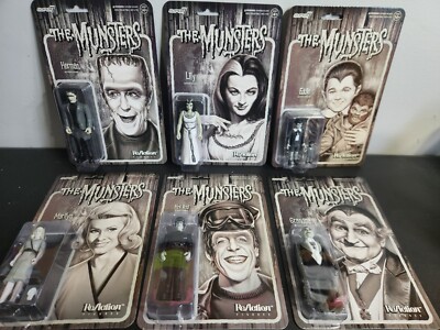 MUNSTERS SUPER 7 REACTION FIGURES HERMAN MARILYN LILY GRANDPA EDDIE HOT ROD