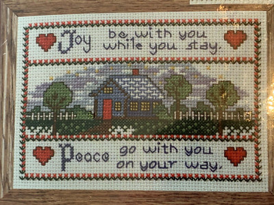 Vtg Counted Cross Stitch Kit Joy & Peace HOMETOWN Friends Hearts Love Home - NEW