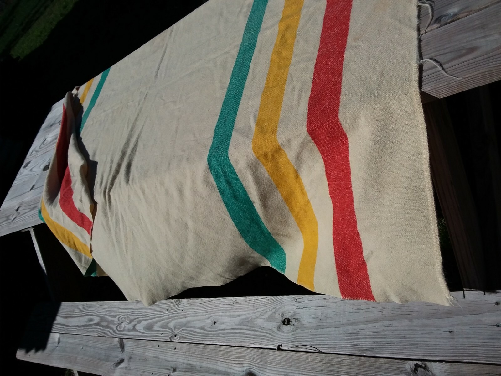 Vintage Hudson Bay type Trade blanket wool hand sewn binding 78 x 90 - Used