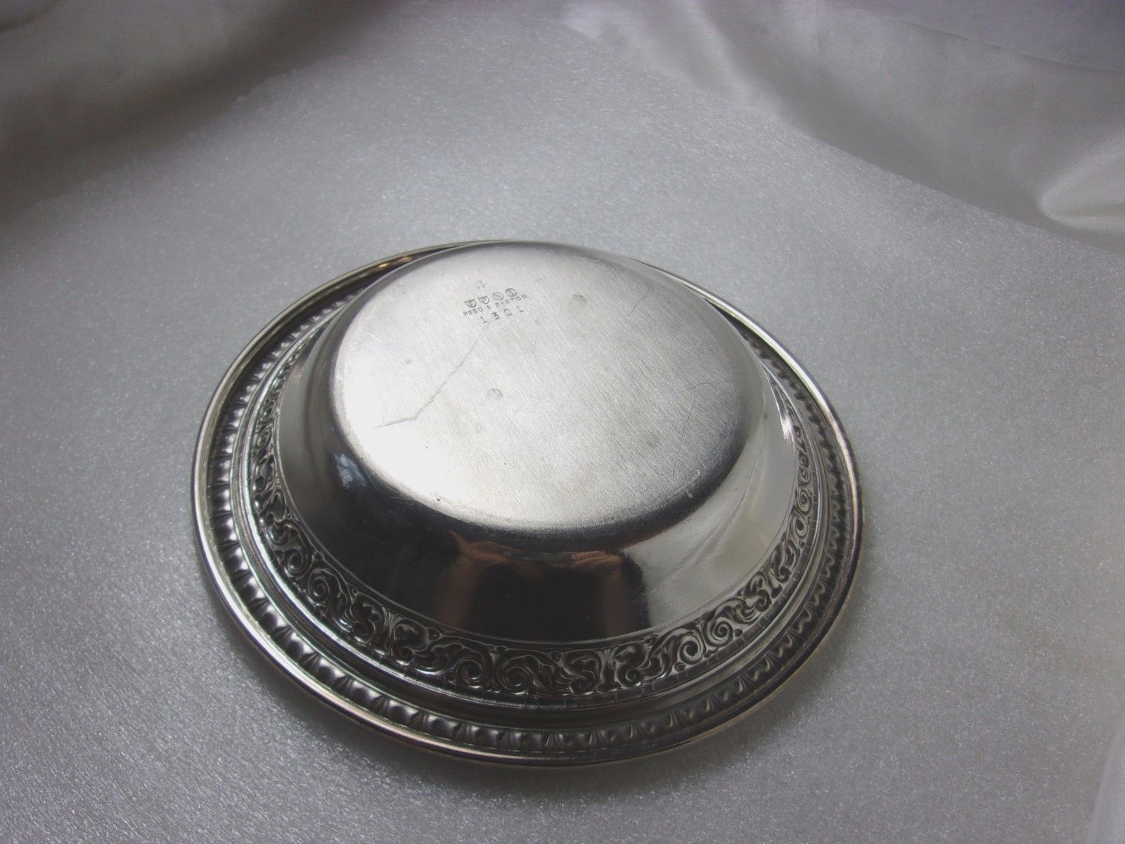 Vintage Silver Reed & Barton 1301 Bon Bon Candy Dish Bowl - Floral Embossed