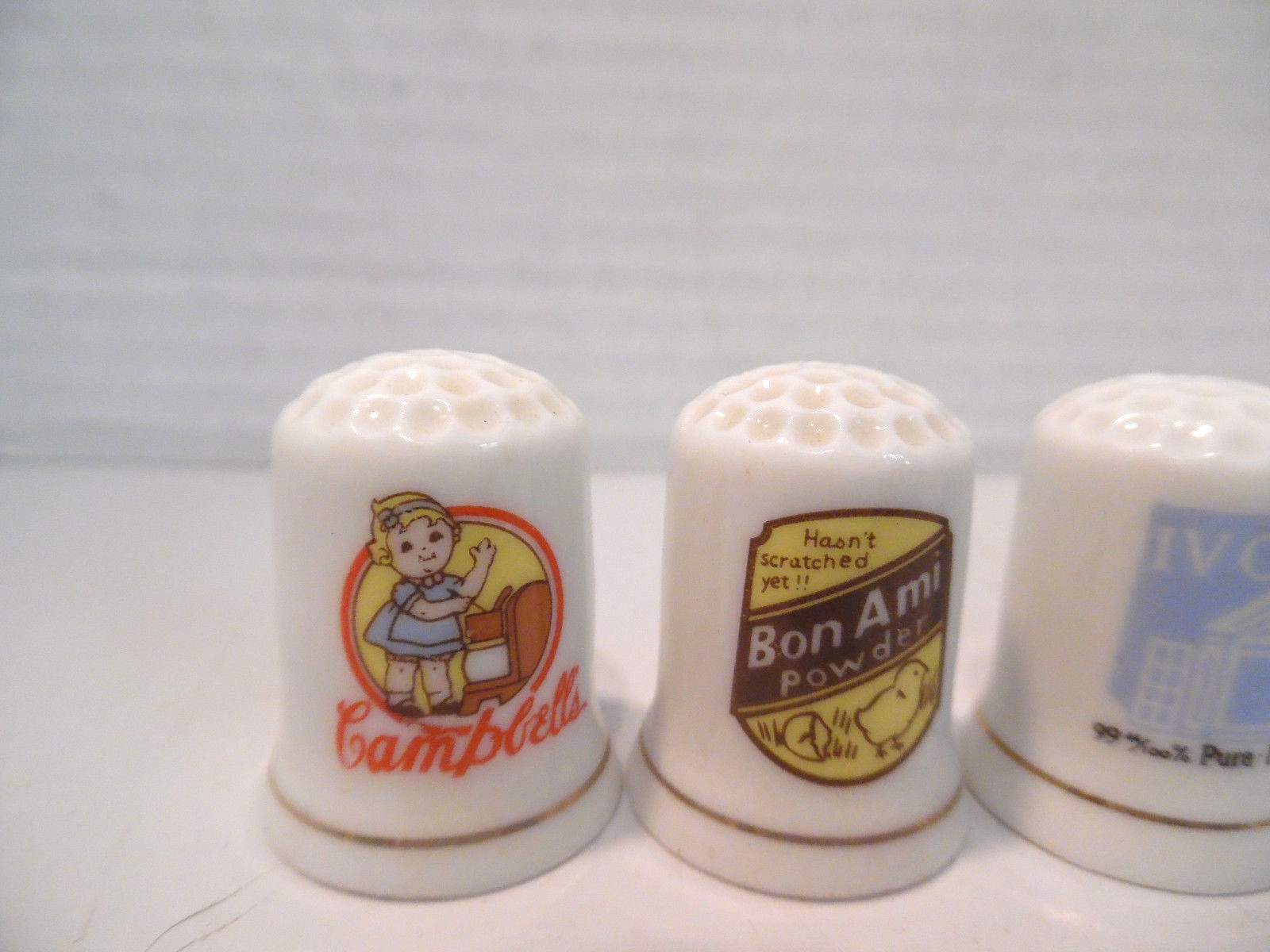 PORCELAIN THIMBLES WITH CLASSIC KITCHEN BRANDS SET OF SIX