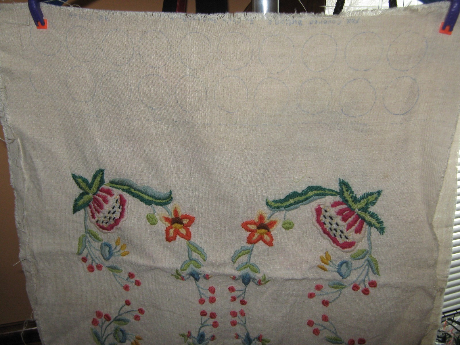 Lot of 2 Panels Jacobean Floral Vtg Finished Completed Crewel Embroidery