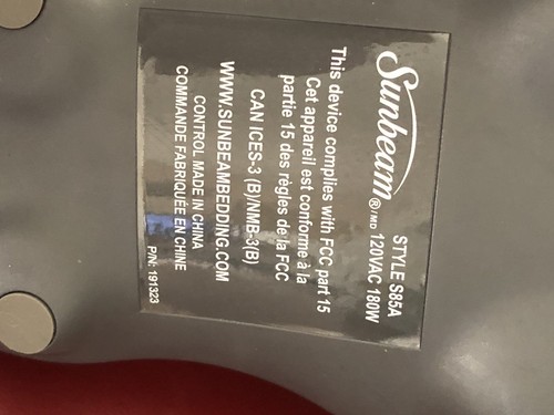 Sunbeam Electric Blanket Cord Replacement Controller S85A 3 Prong