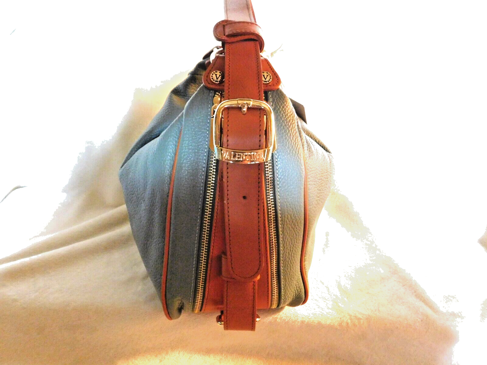 Valentina Italian Convertible Backpack Shoulder Bag Jade Green Cognac Trim NWT