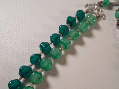 Costume Jewelry Green Plastic Necklace Double Strand