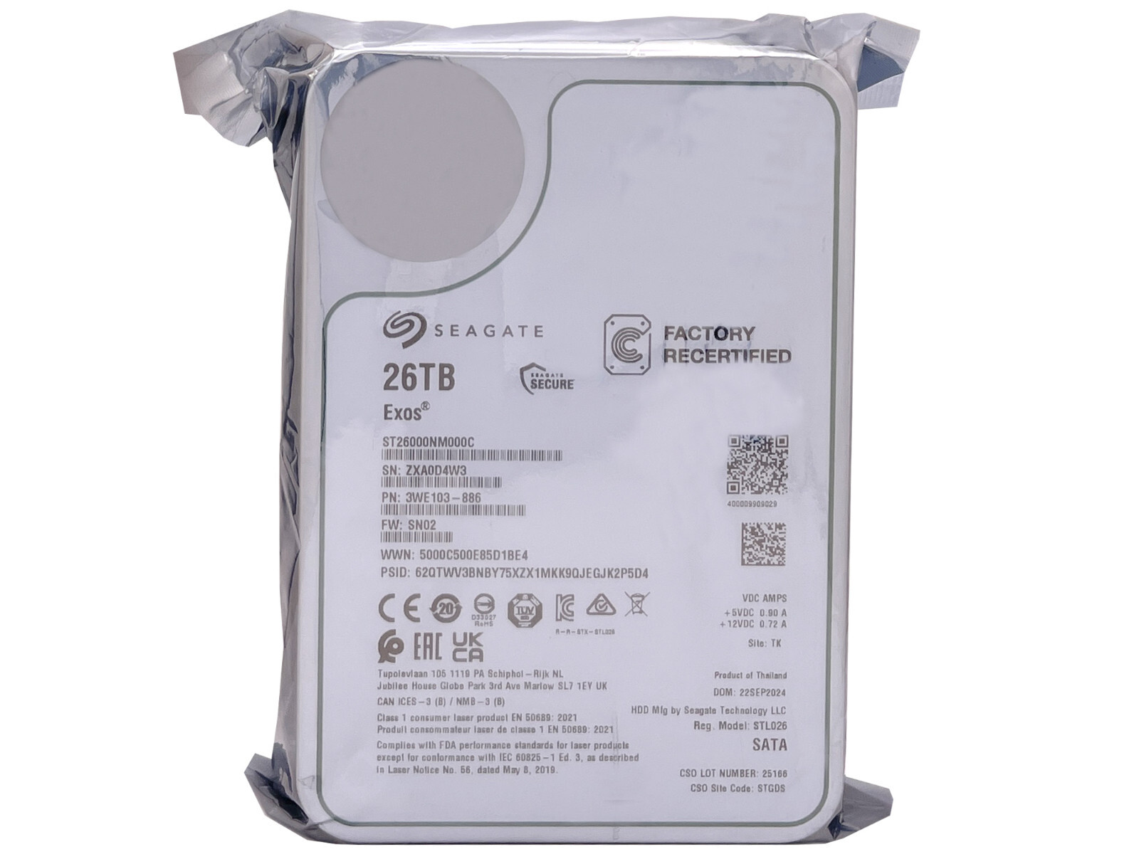 Seagate Exos ST26000NM000C 26TB CMR 7200RPM SATA6Gb/s 3.5" Enterprise Hard Drive