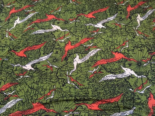 Vintage Polyester Fabric Seagulls & Map Unique 43” X 92”