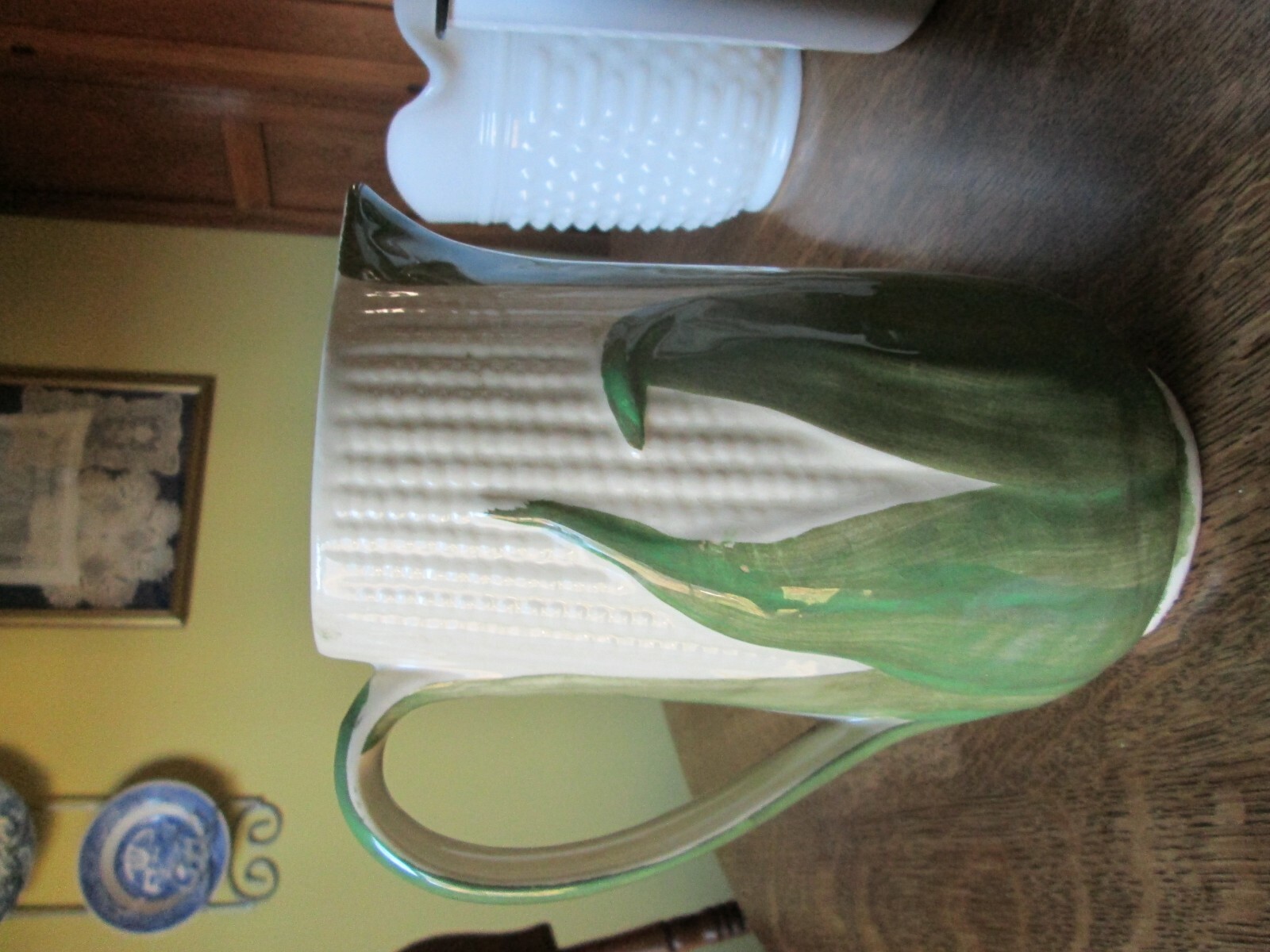 Vintage Shawnee Pottery White & Green Corn King #71 Tall Water Pitcher