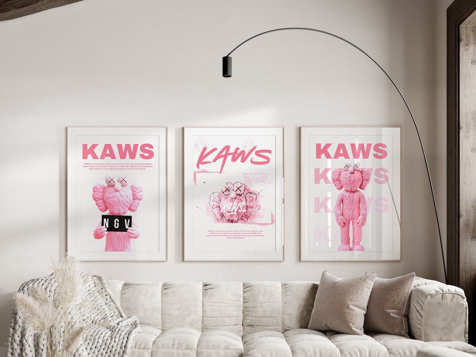 Set of 3 Kaws Exhibition Posters Pink Graffiti Hypebeast