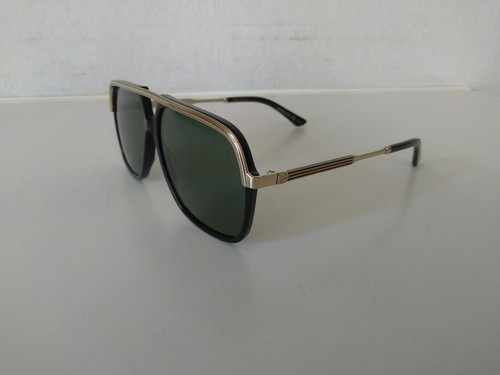 Gucci GG 0200S 001 Black Metal Fashion Sunglasses Green Lens