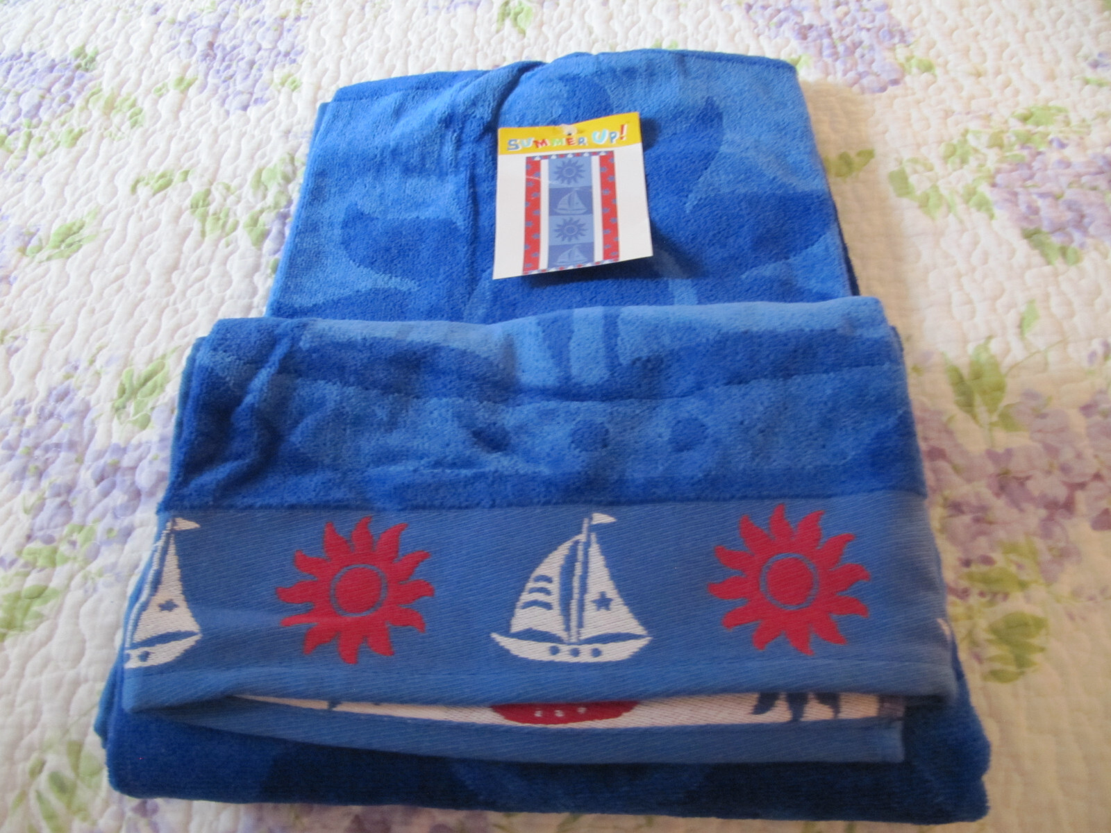 Summer Up! Beach Towel, New with Tag, Blue(Sun & Boats), 33