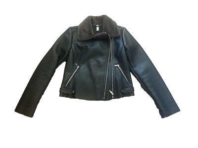 Mango  Moto Jacket Faux/Vegan Leather & Fur size S, Dark brown/black