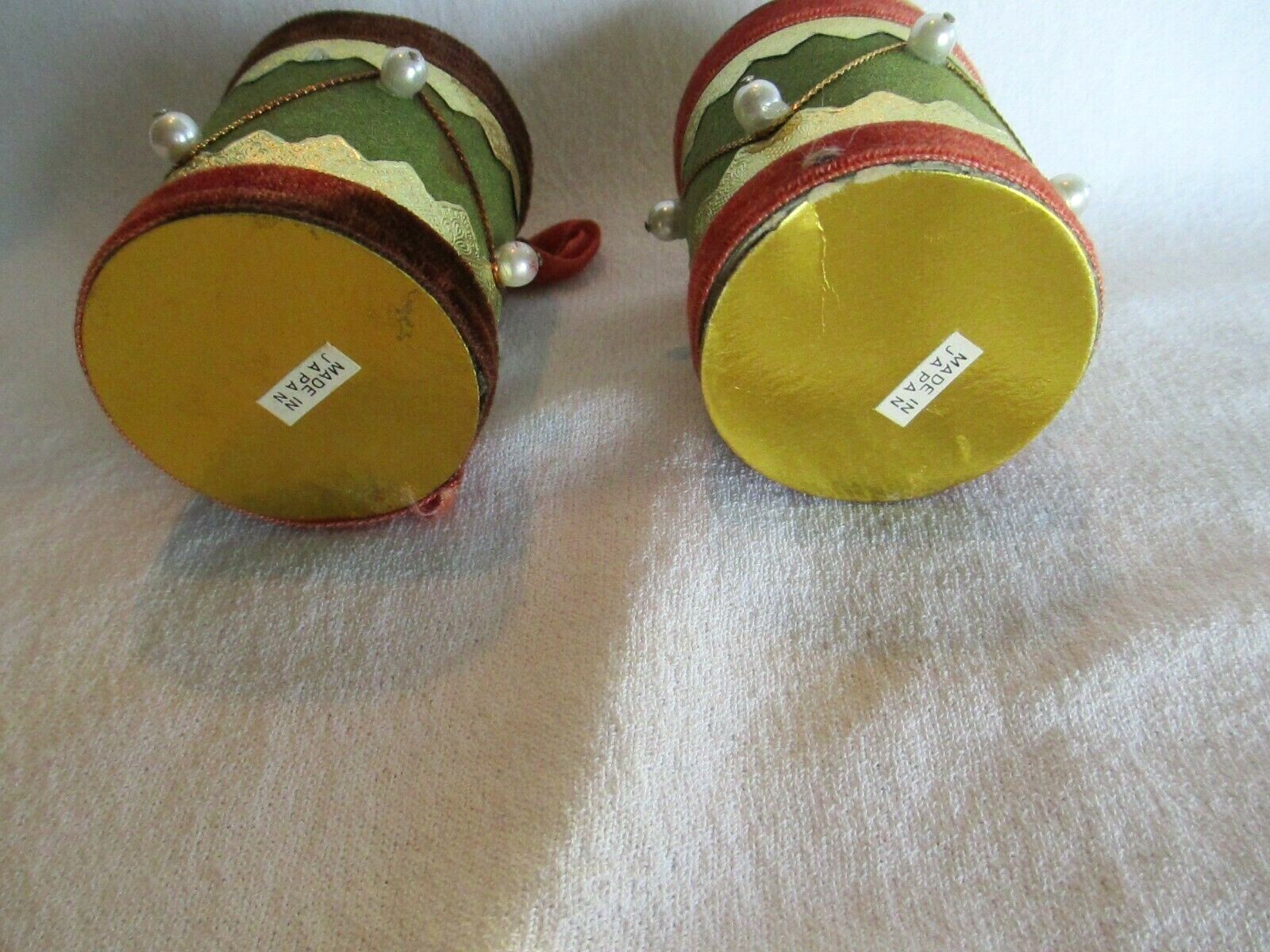 VTG XMAS DRUMS & DRUMMER ORNAMENTS--MADE IN JAPAN--MUST SEE!!